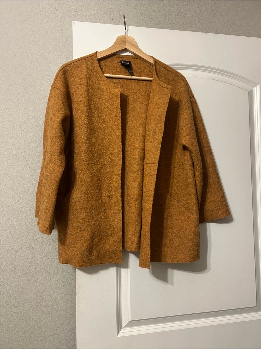 Eileen Fisher Open-Front Wool Blend Sweater Jacket in Rust